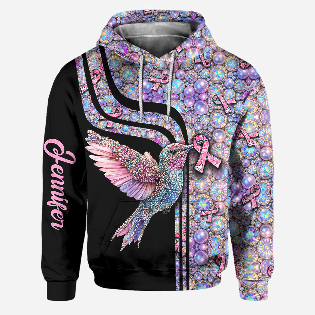Pink Hummingbird - Personalized Breast Cancer Awareness Hoodie and Leggings