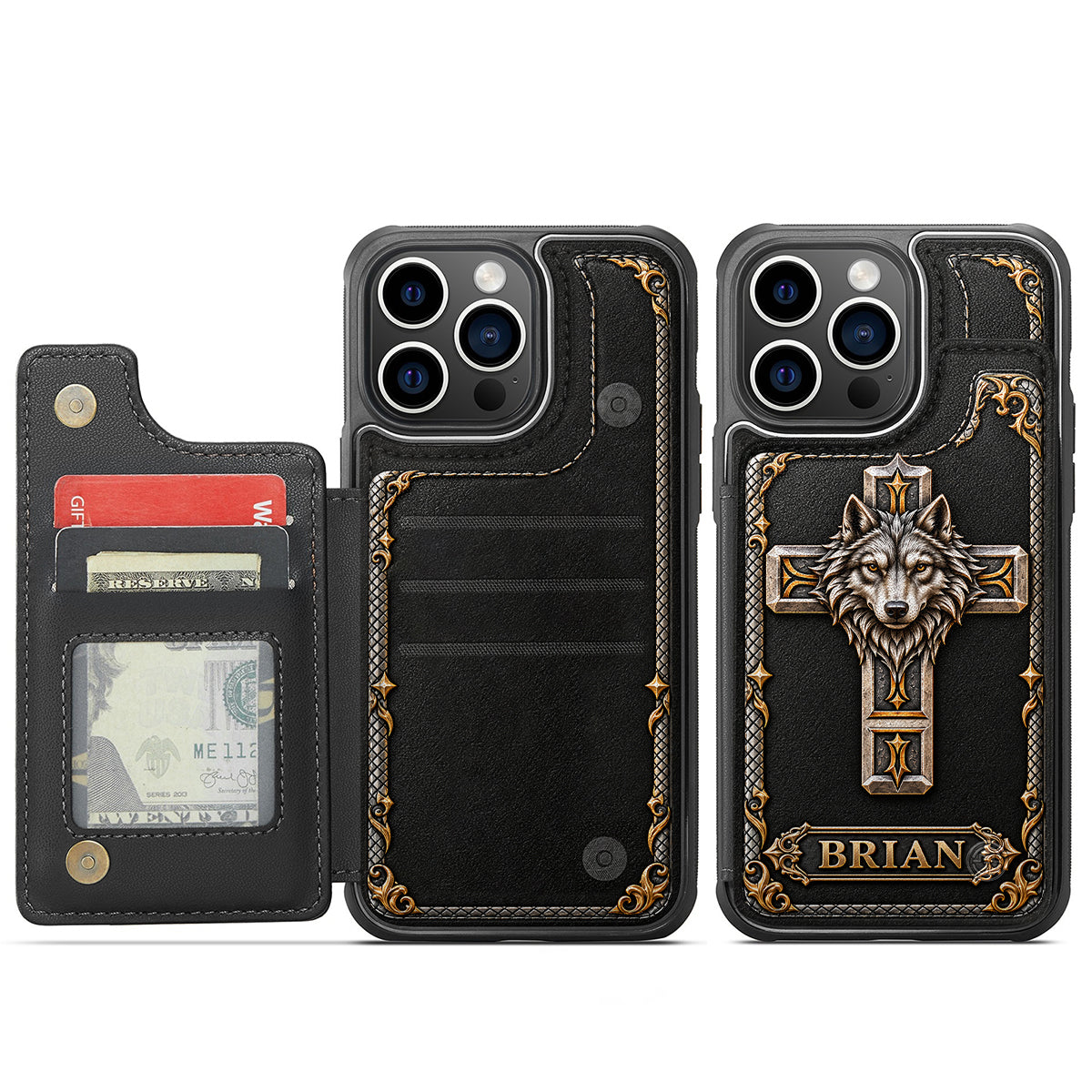 Wolf Guardian Cross - Personalized Wolf Fully Printed Wallet Phone Case