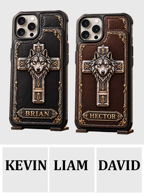 Wolf Guardian Cross - Personalized Wolf Fully Printed Wallet Phone Case