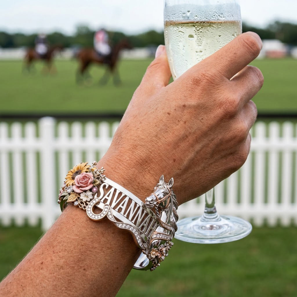 Beautiful Horse With Custom Name - Personalized Horse Shaped Cuff Bracelet
