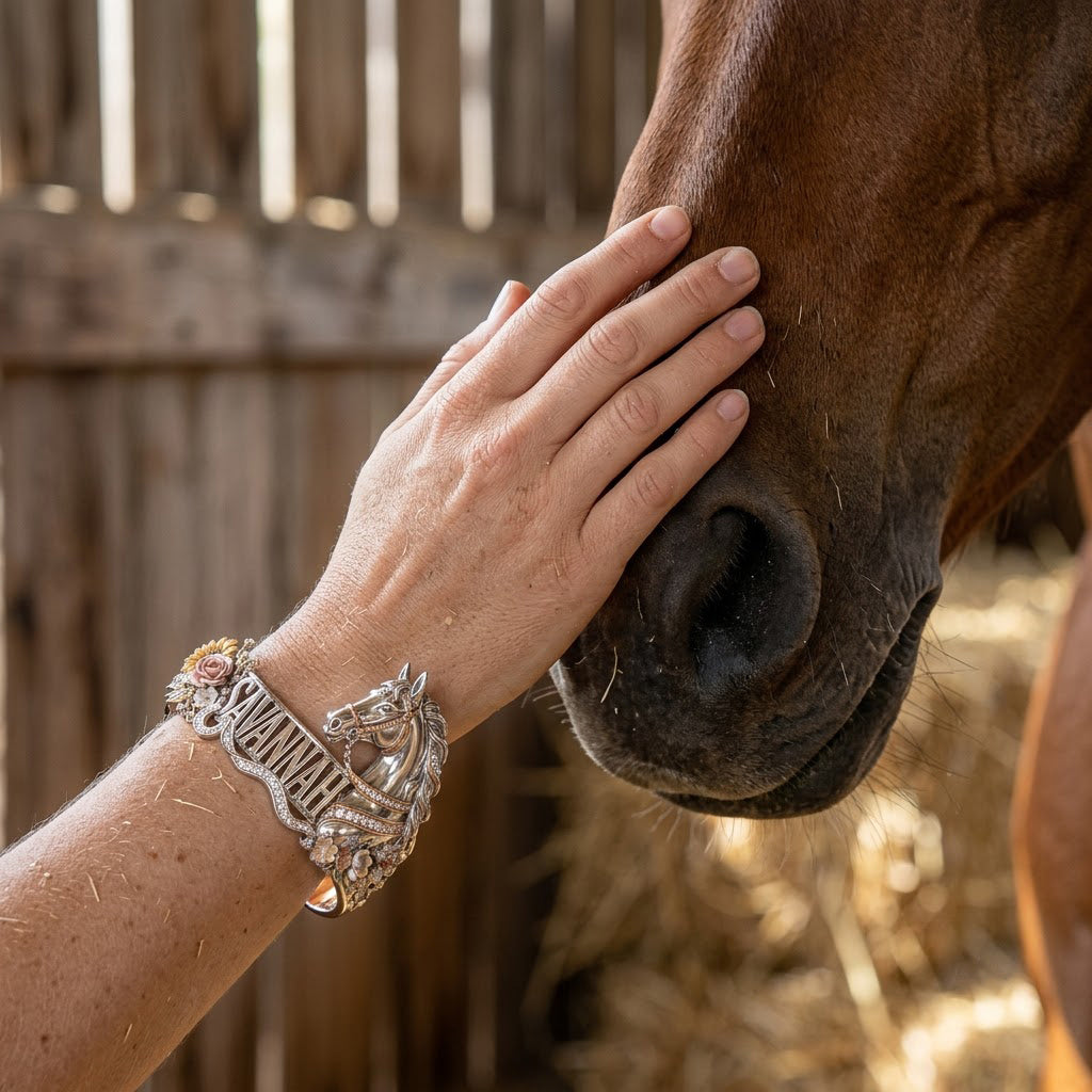 Beautiful Horse With Custom Name - Personalized Horse Shaped Cuff Bracelet