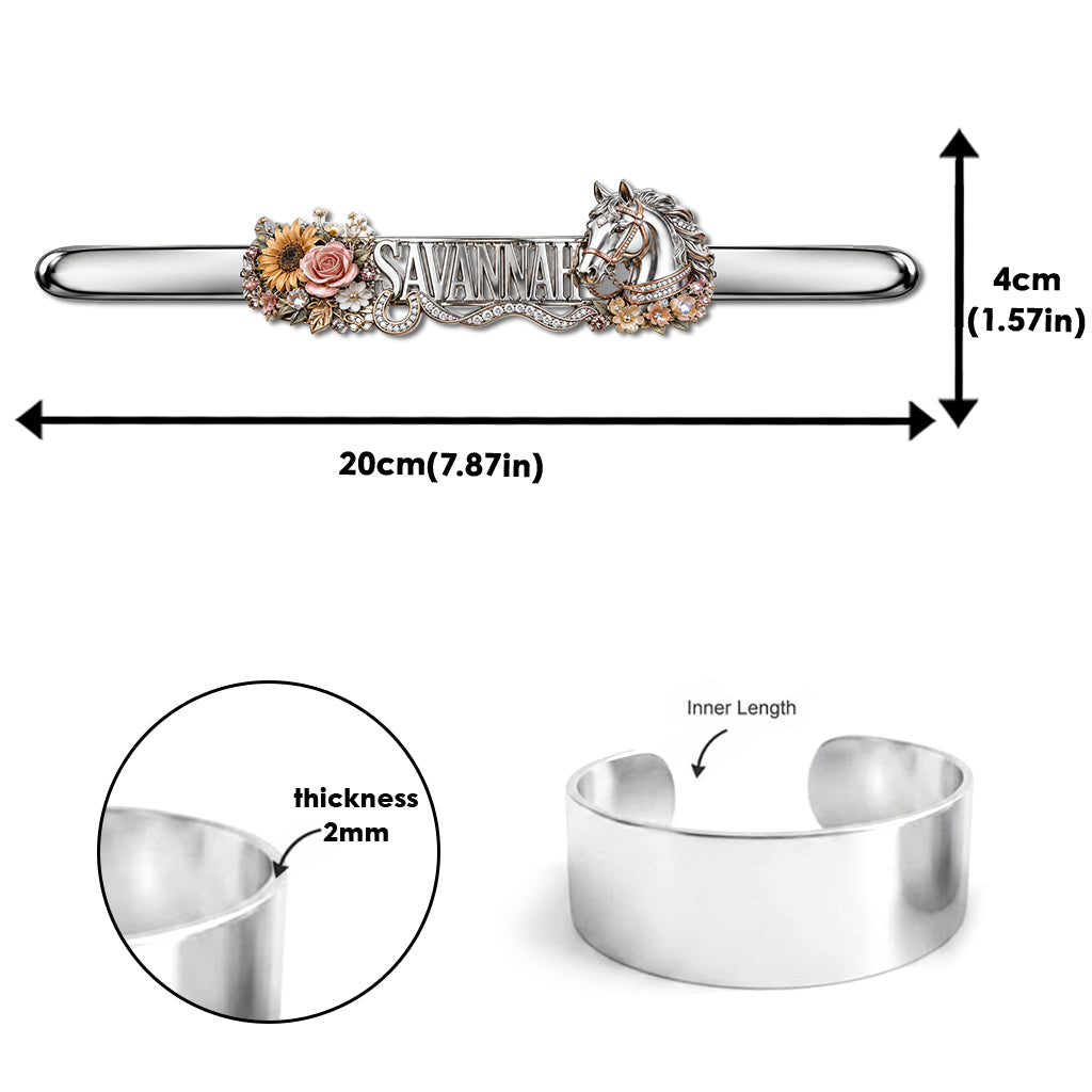 Beautiful Horse With Custom Name - Personalized Horse Shaped Cuff Bracelet