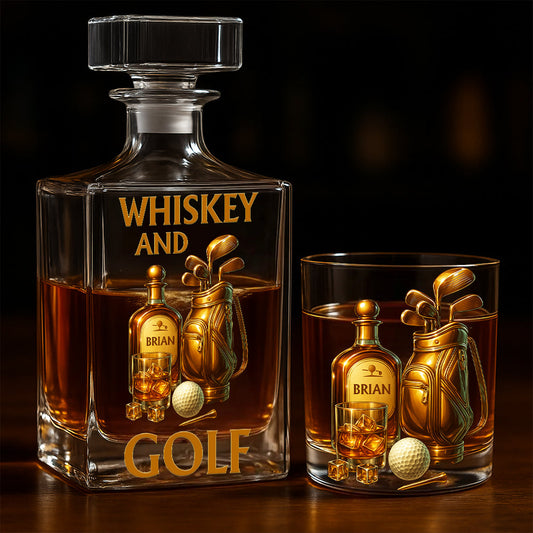 Whiskey & Golf – Personalisiertes Golf-Whiskey-Dekanter-Set