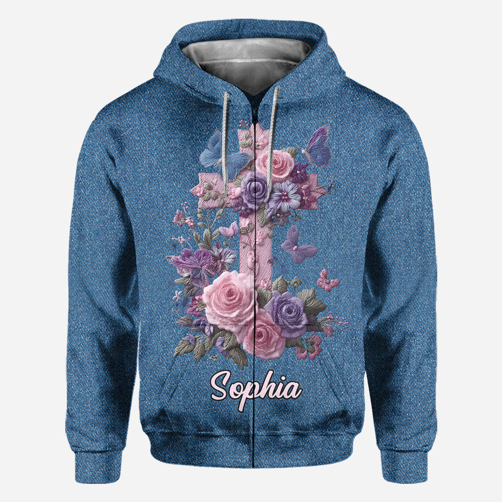 Kreuz & Blumen – Eleganter Stil zur Ehre des Glaubens – Personalisiertes christliches Allover-Shirt