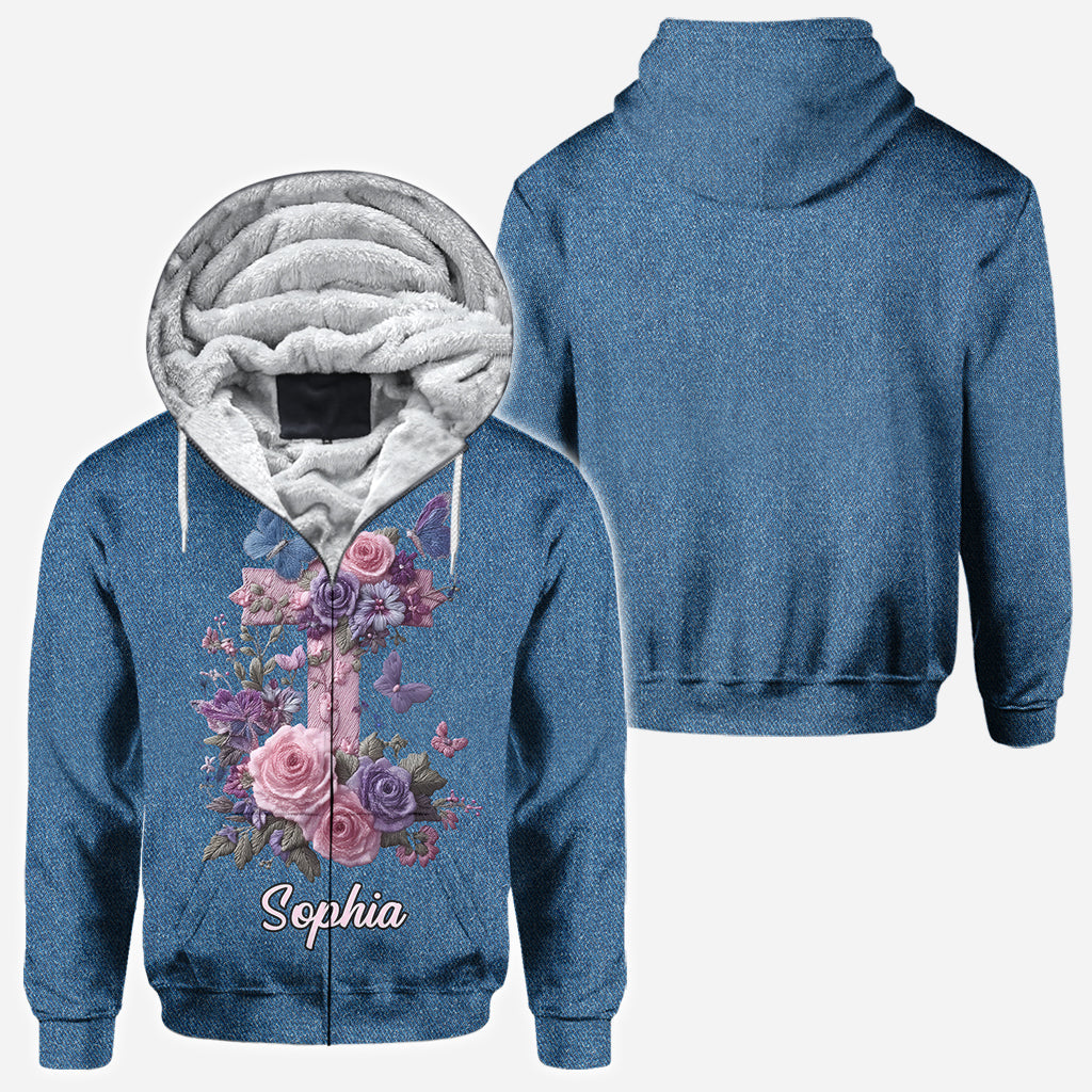 Kreuz & Blumen – Eleganter Stil zur Ehre des Glaubens – Personalisiertes christliches Allover-Shirt