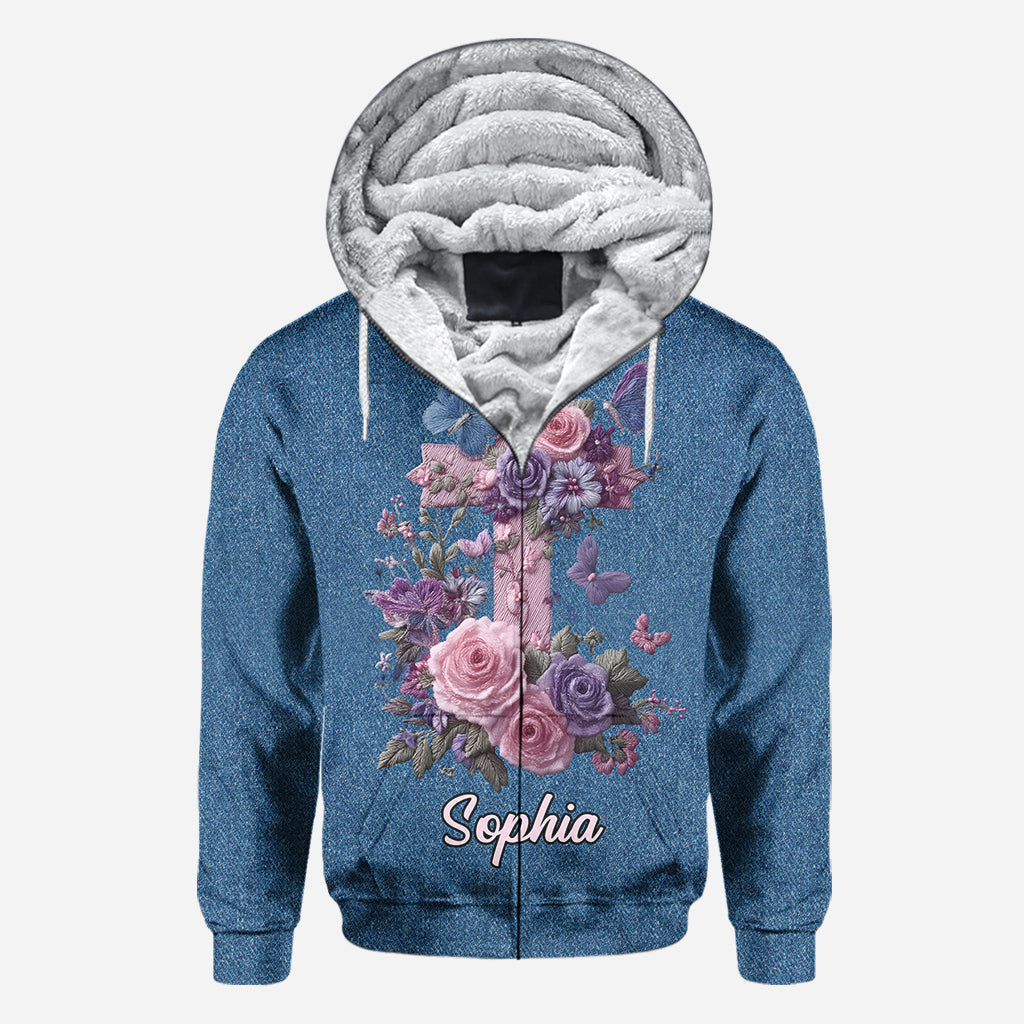 Kreuz & Blumen – Eleganter Stil zur Ehre des Glaubens – Personalisiertes christliches Allover-Shirt