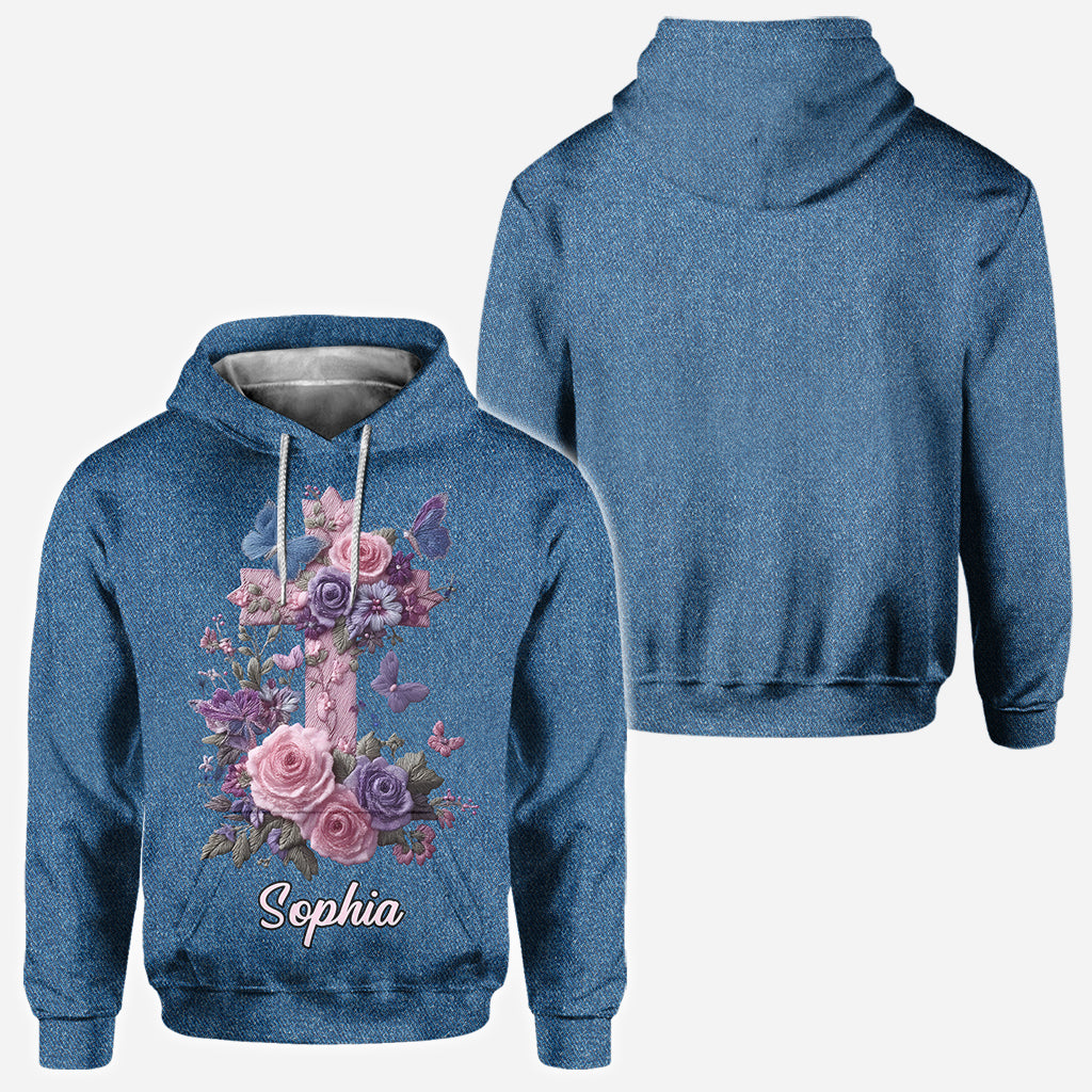 Kreuz & Blumen – Eleganter Stil zur Ehre des Glaubens – Personalisiertes christliches Allover-Shirt