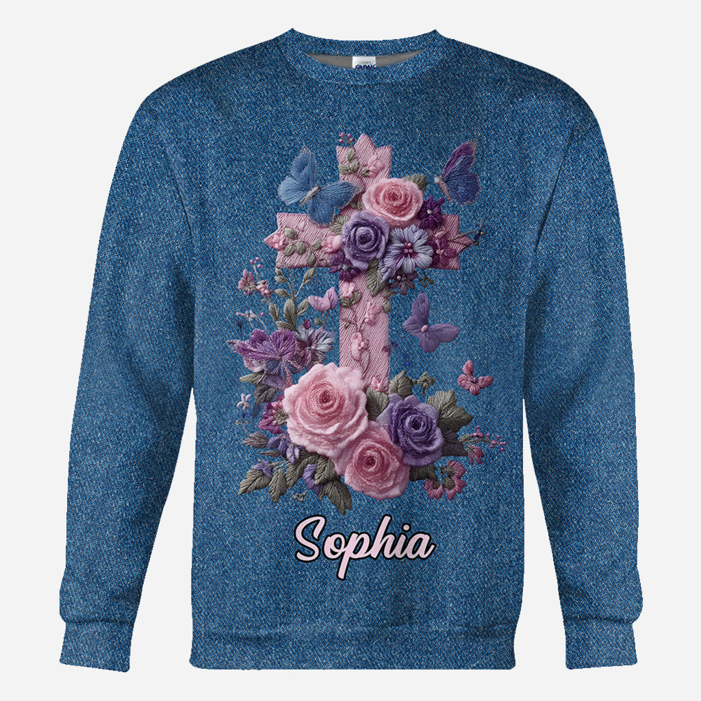 Kreuz & Blumen – Eleganter Stil zur Ehre des Glaubens – Personalisiertes christliches Allover-Shirt