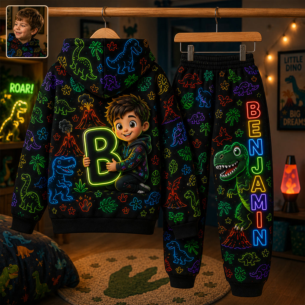 Neon Style Gift For Kids - Personalized Kid Kid Hoodie & Kid Jogger Sweatpants