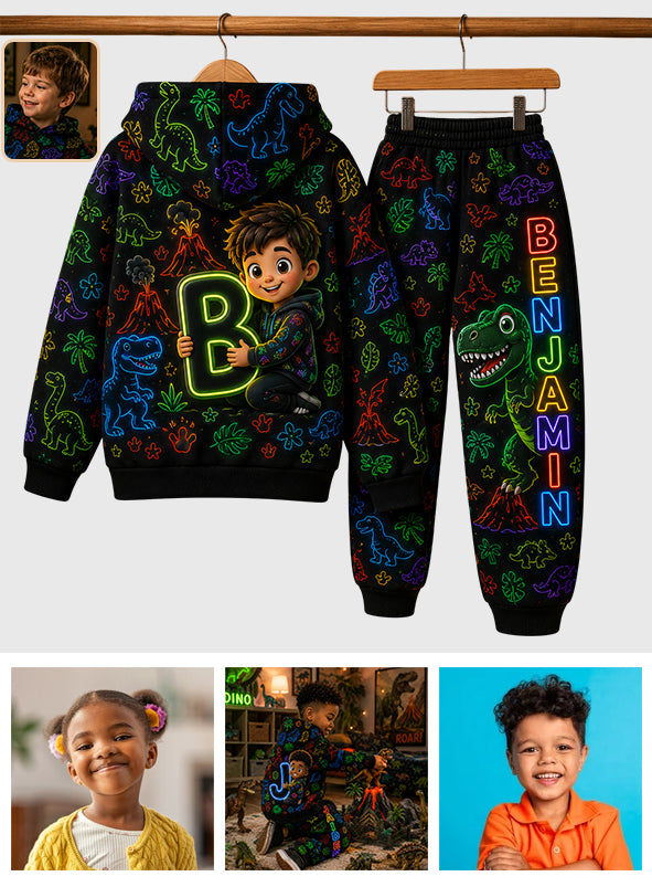 Neon Style Gift For Kids - Personalized Kid Kid Hoodie & Kid Jogger Sweatpants
