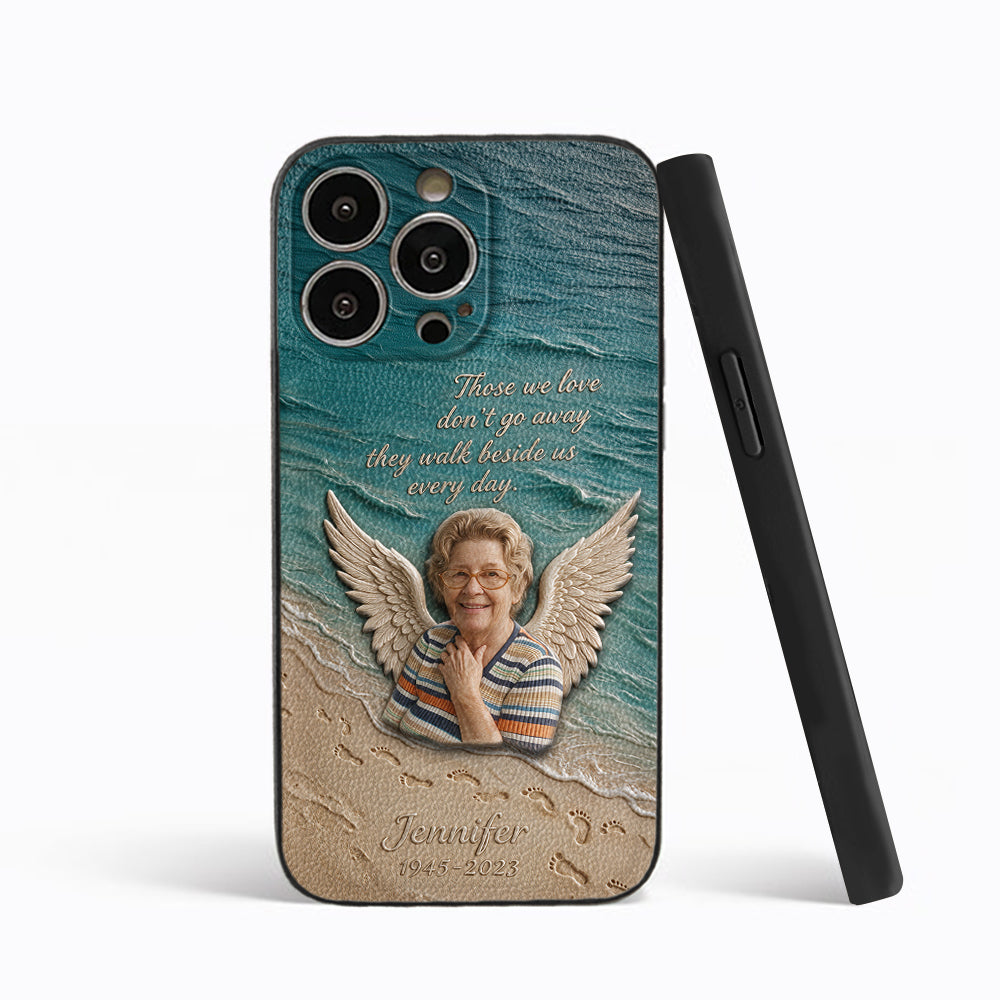 They Walk Beside Us - Personalized Memorial 3D Embossed Leather Phone Case