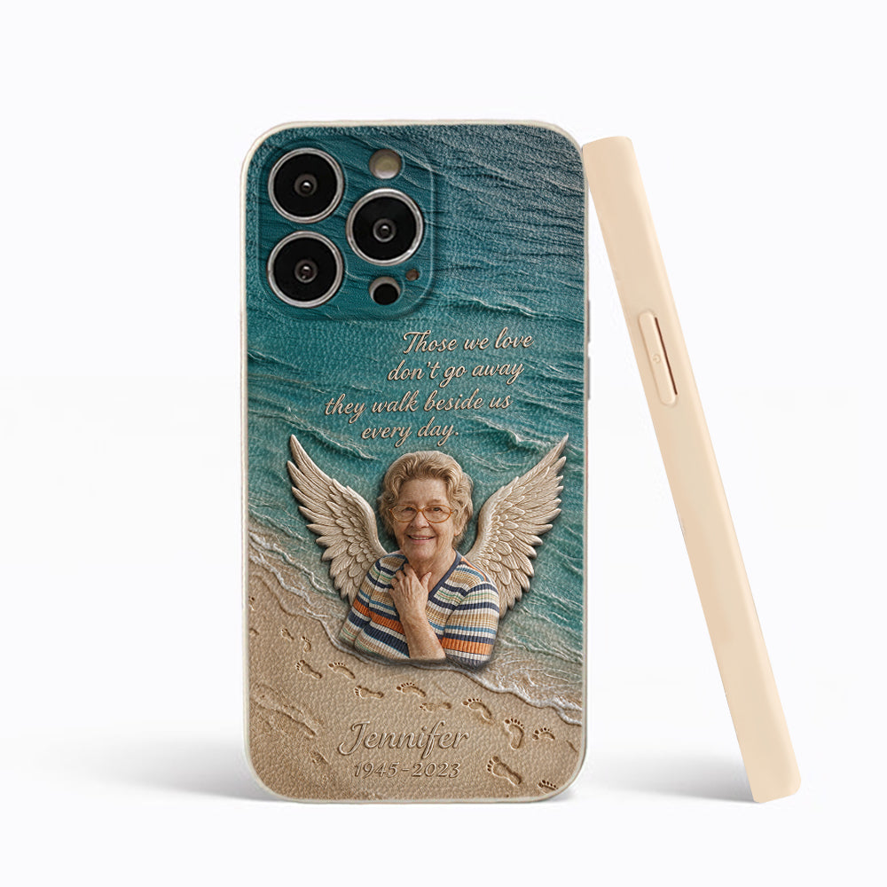 They Walk Beside Us - Personalized Memorial 3D Embossed Leather Phone Case