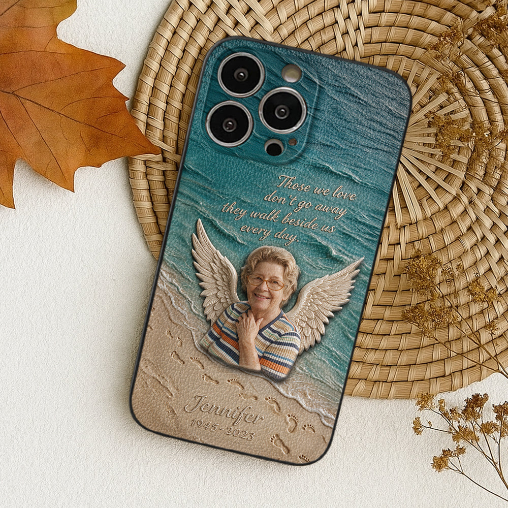 They Walk Beside Us - Personalized Memorial 3D Embossed Leather Phone Case