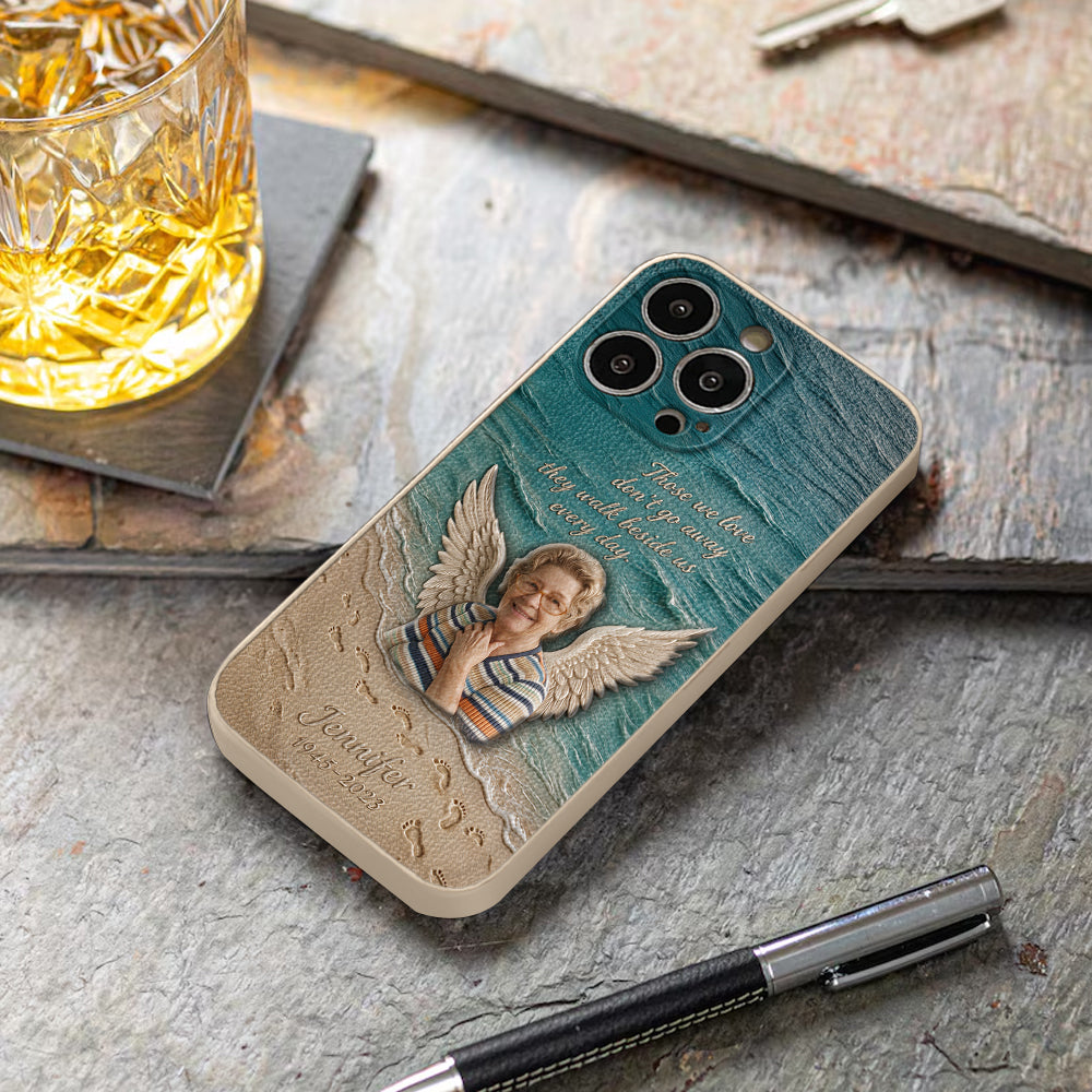 They Walk Beside Us - Personalized Memorial 3D Embossed Leather Phone Case