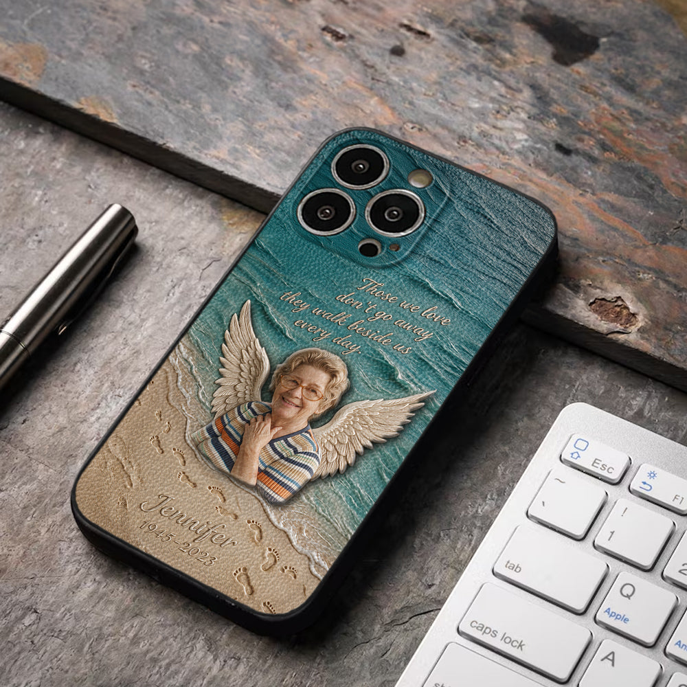 They Walk Beside Us - Personalized Memorial 3D Embossed Leather Phone Case