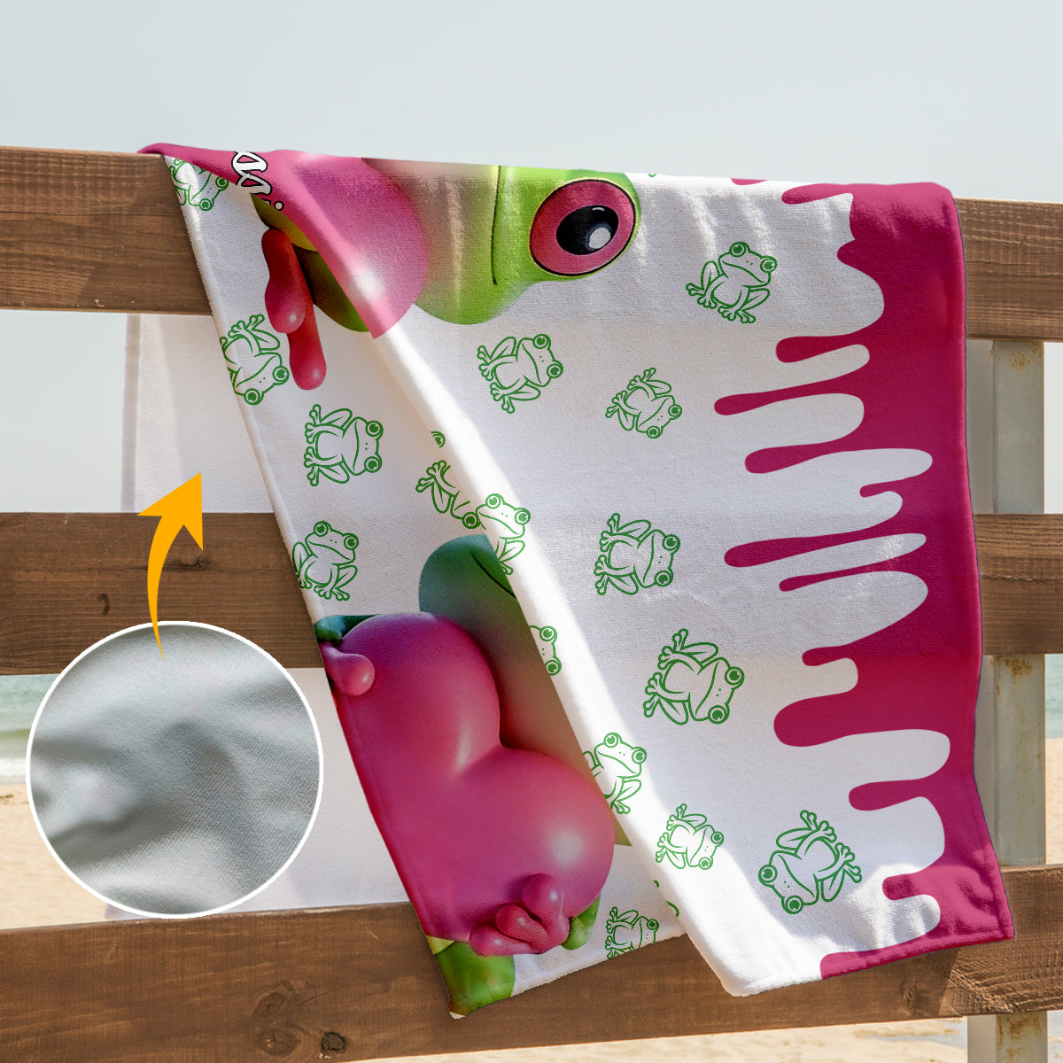 Niedliches Frosch-Strandtuch/Badetuch mit personalisiertem Froschmotiv, schnelltrocknend