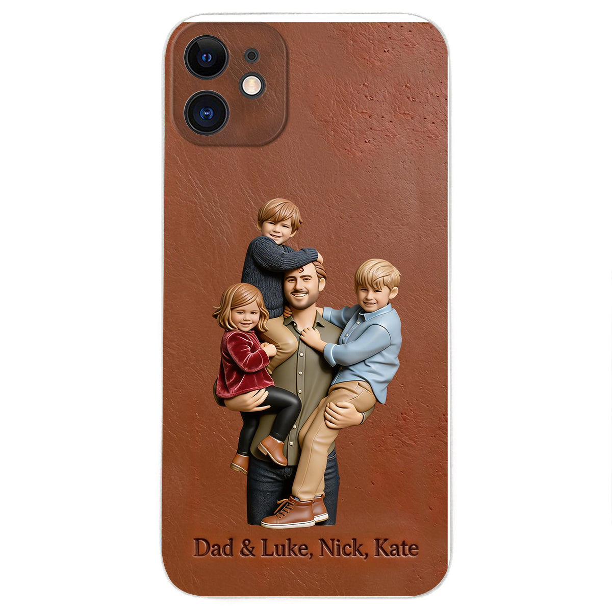 Best Dad Ever - Personalized Father 3D Embossed Leather Phone Case