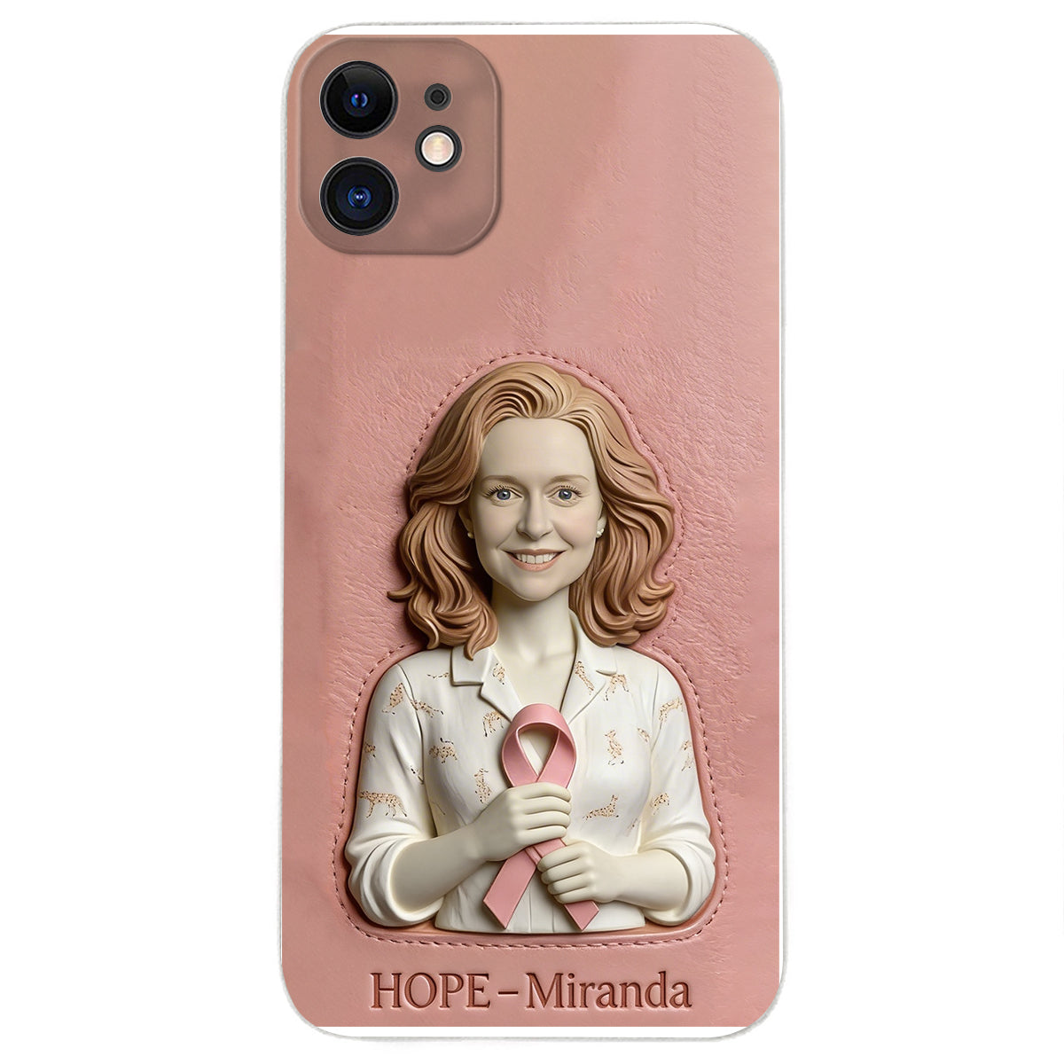Hope - Personalized Breast Cancer Awareness 3D Embossed Leather Phone Case