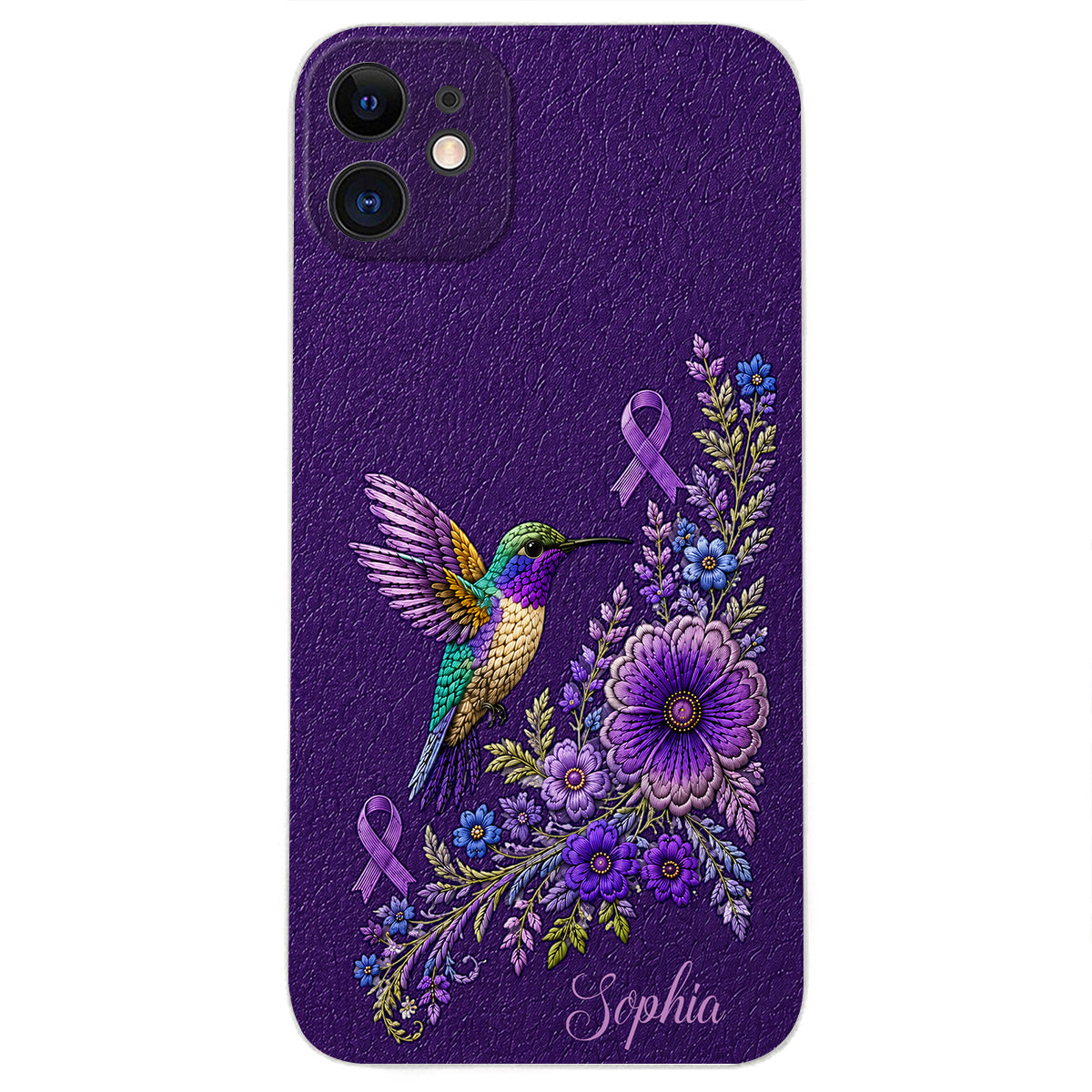 Purple Awareness – Personalized Alzheimer Awareness 3D Embossed Leather Phone Case