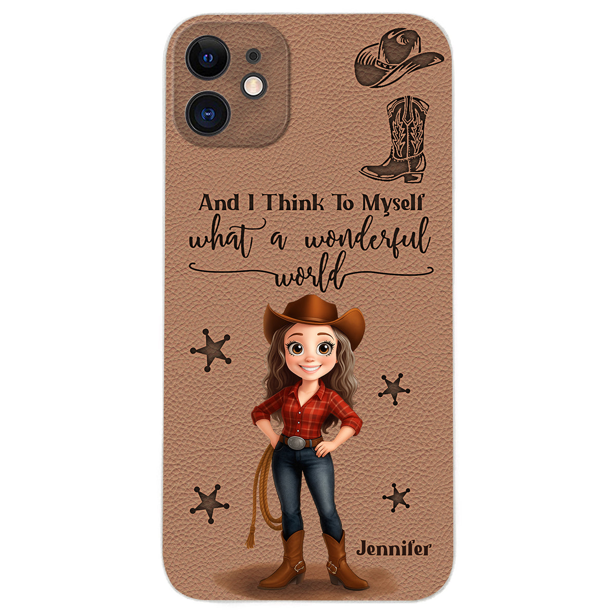 Cowgirl What A Wonderful World - Personalisierte Cowgirl-Handyhülle aus Leder