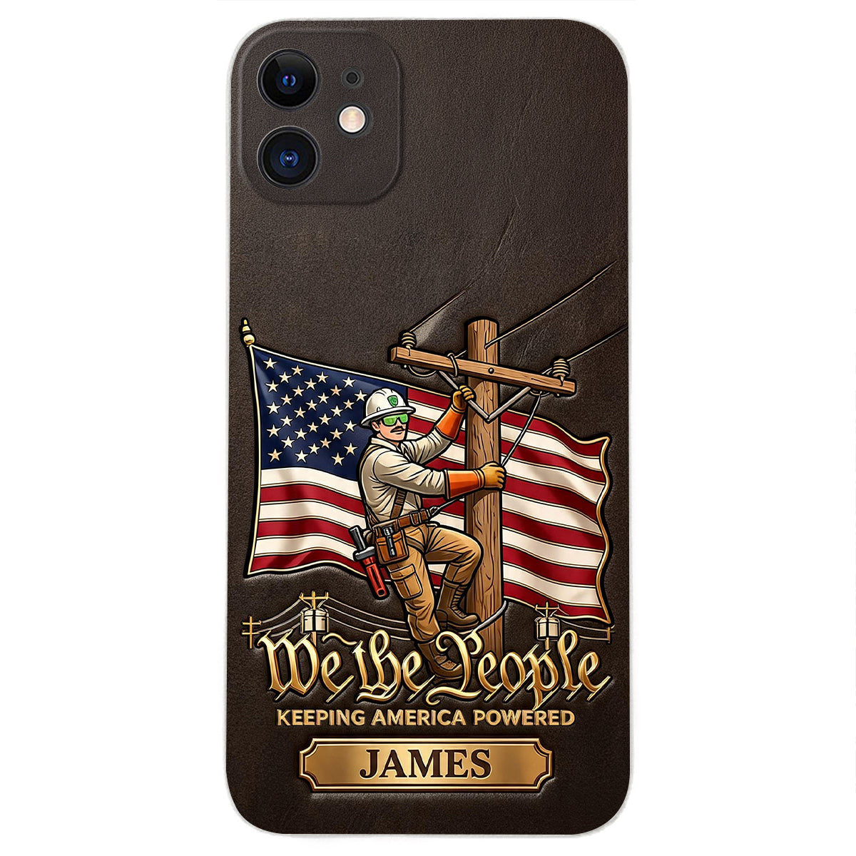 We The People - Personalized Lineman 3D Embossed Leather Phone Case