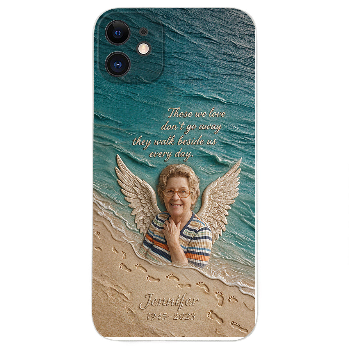 They Walk Beside Us - Personalized Memorial 3D Embossed Leather Phone Case
