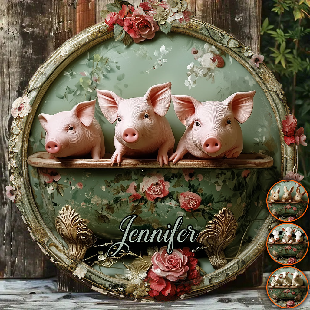 Floral Farm Animals - Personalized Farmer Cut Metal Sign