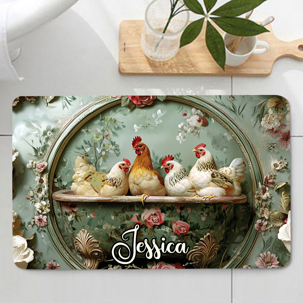 Personalisiertes Badezimmer-Set mit Bauernhoftieren und Blumenmotiv: Vorhang und Fußmatten