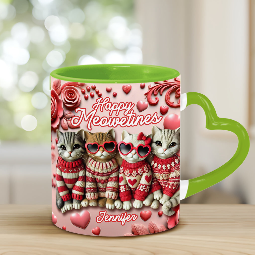 Happy Meowetines - Personalized Cat Heart Handle Mug