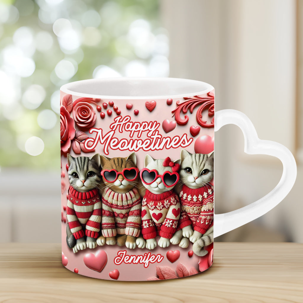 Happy Meowetines - Personalized Cat Heart Handle Mug