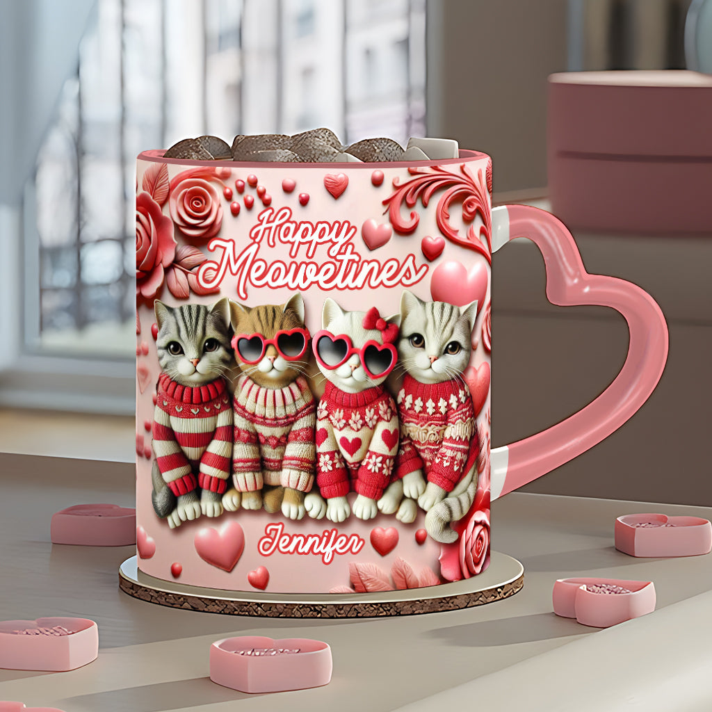 Happy Meowetines - Personalized Cat Heart Handle Mug