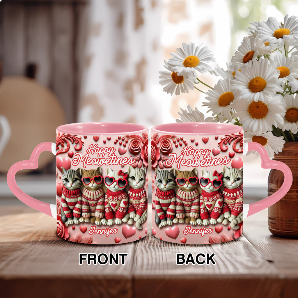 Happy Meowetines - Personalized Cat Heart Handle Mug