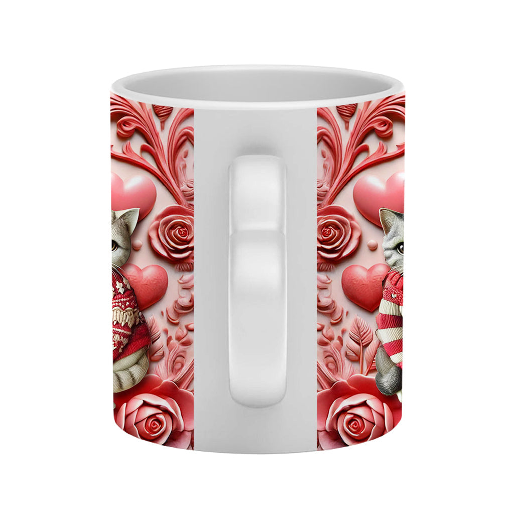 Happy Meowetines - Personalized Cat Heart Handle Mug