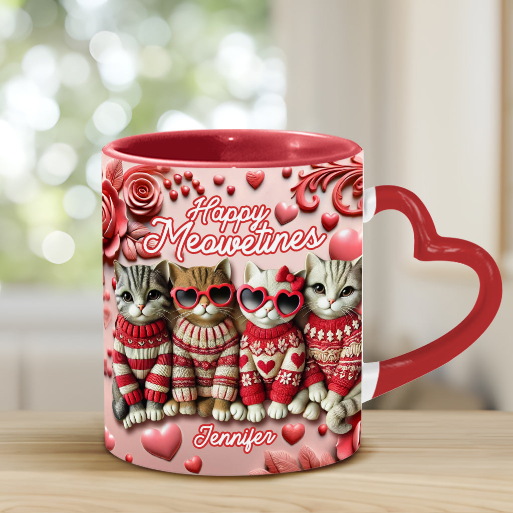 Happy Meowetines - Personalized Cat Heart Handle Mug