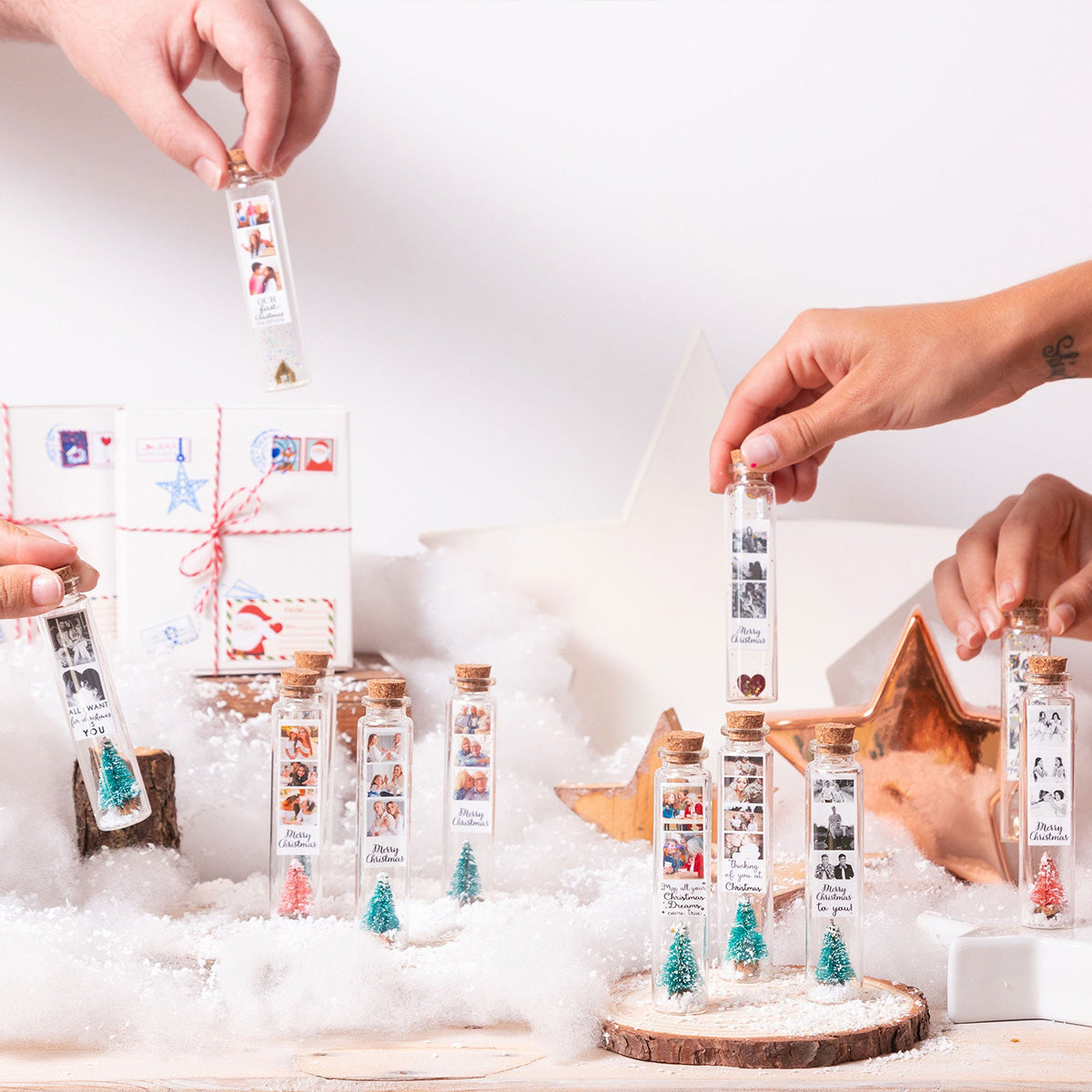 Beliebiges Foto und Nachricht – Personalisierte Mini-Flaschenornamente für Paare