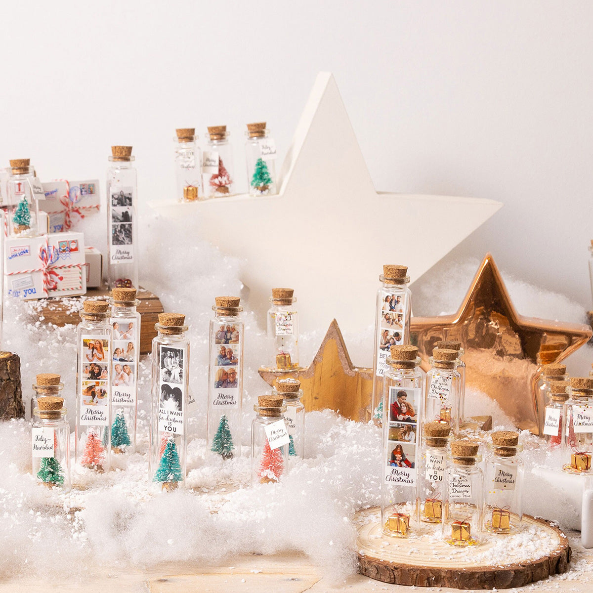 Beliebiges Foto und Nachricht – Personalisierte Mini-Flaschenornamente für Paare