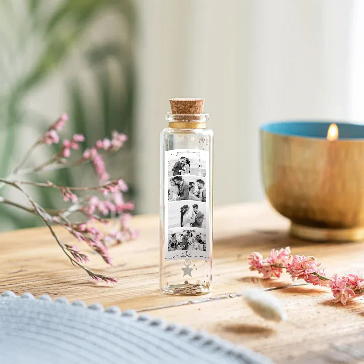 Beliebiges Foto und Nachricht – Personalisierte Mini-Flaschenornamente für Paare