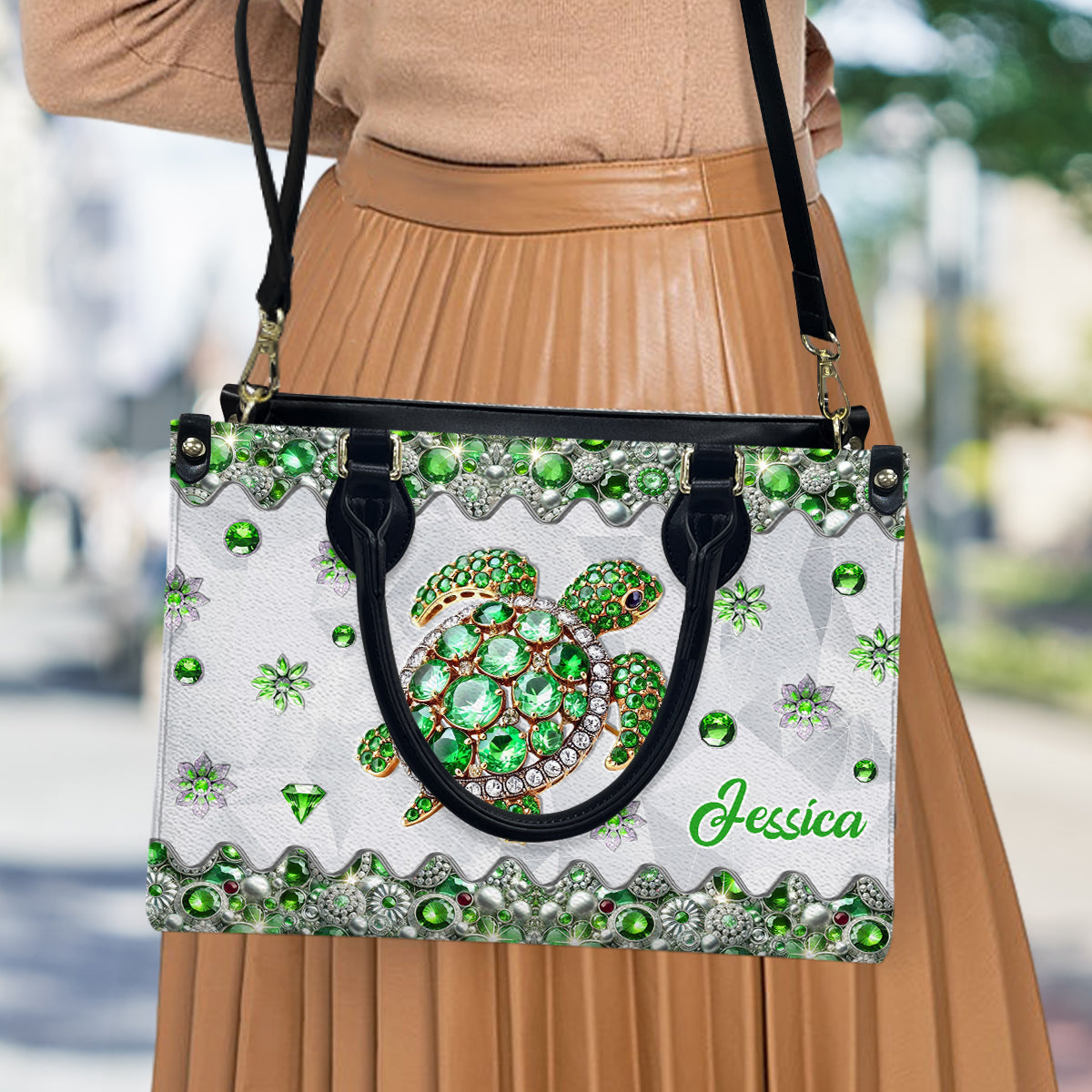 Liebe Schildkröten – Personalisierte Schildkröten-Lederhandtasche