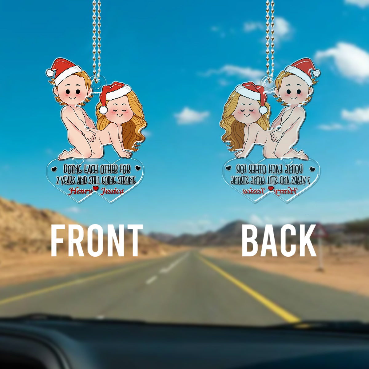 Doing Each Other - Personalized Couple Custom Shaped Car Ornament