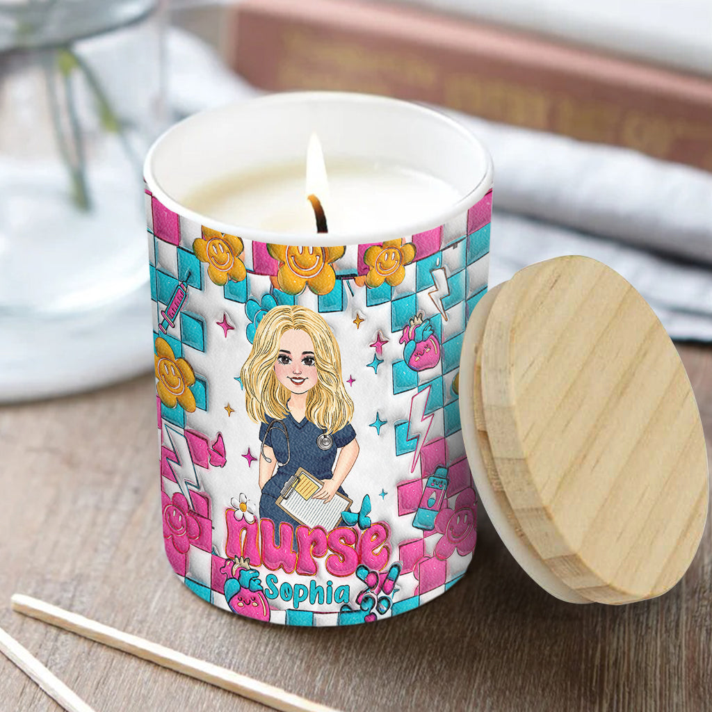 Krankenschwesterleben – Personalisierte Krankenschwester-Kerze mit Holzdeckel
