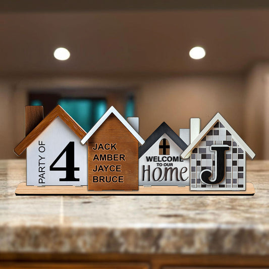 Freistehendes Familienhaus-Mittelstück – Personalisiertes, zweistöckiges, großes Familien-Mittelstück