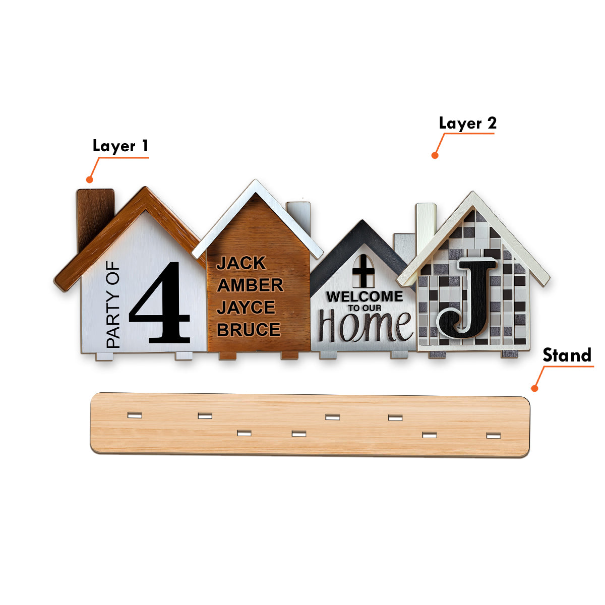 Freistehendes Familienhaus-Mittelstück – Personalisiertes, zweistöckiges, großes Familien-Mittelstück