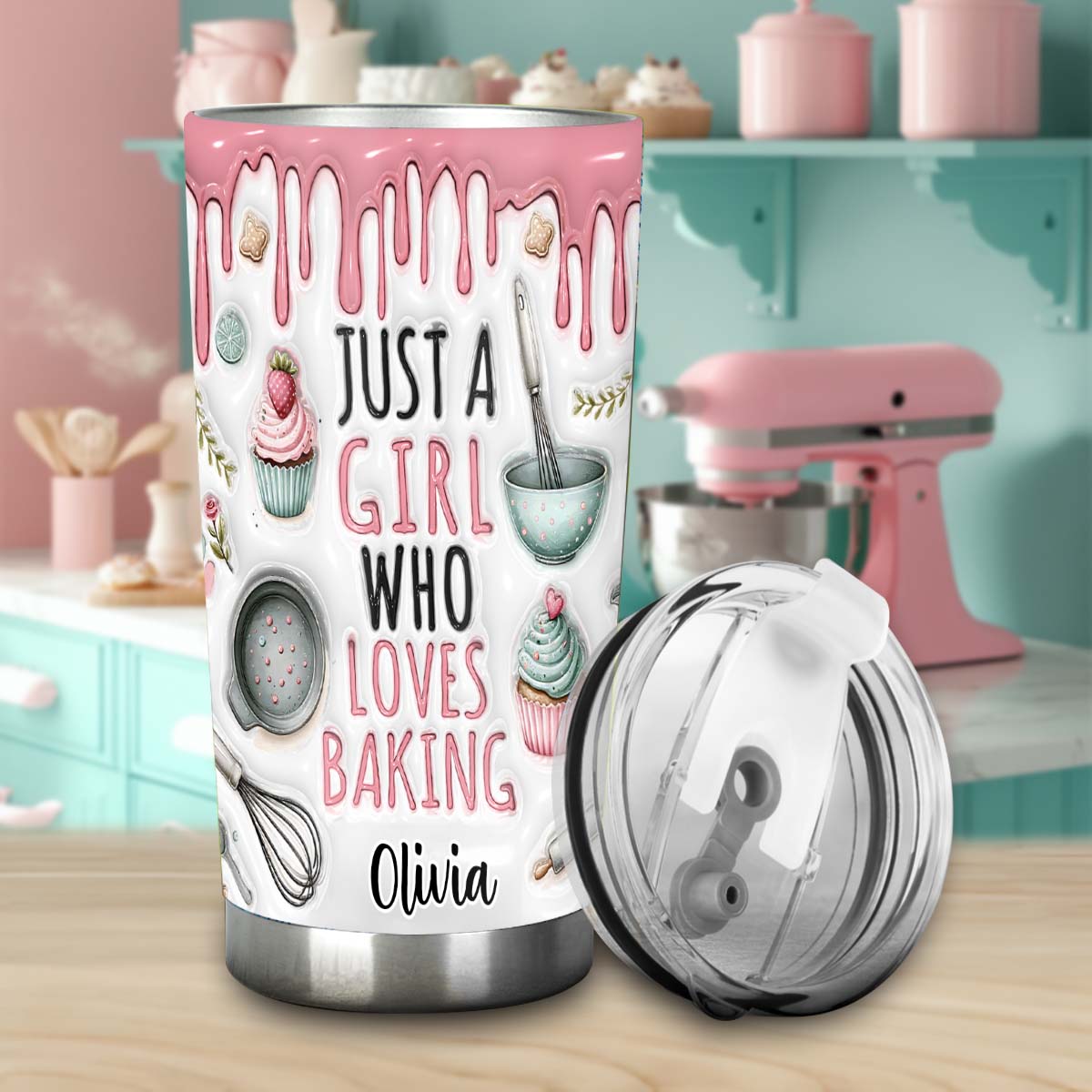 Einfach ein Mädchen, das Backen liebt – personalisierter Backbecher