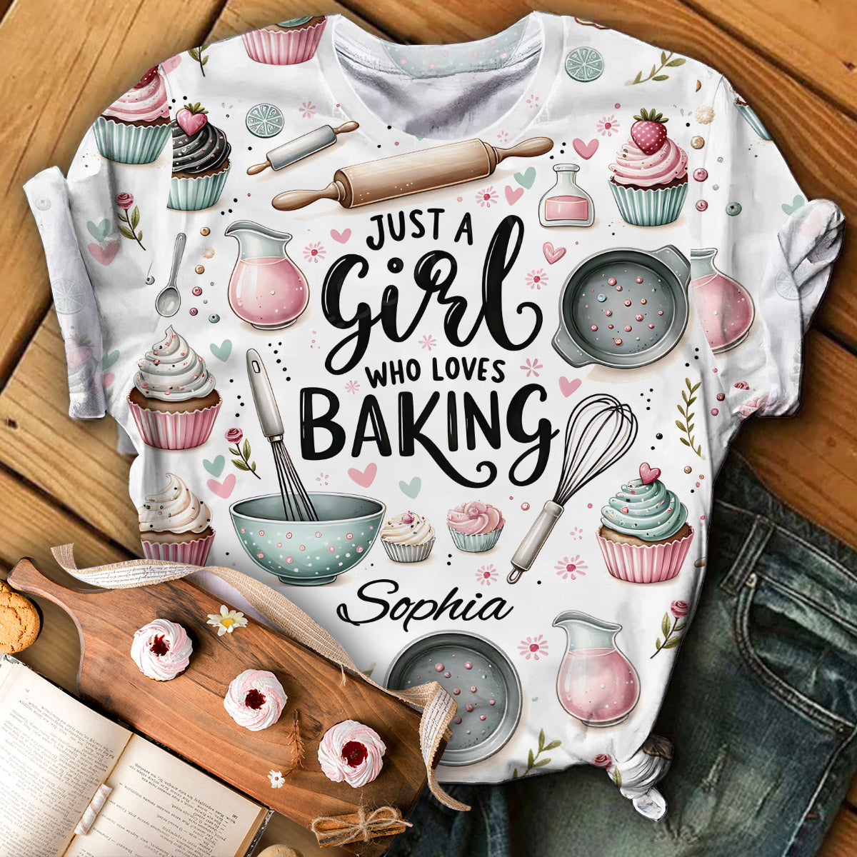 Einfach ein Mädchen, das Backen liebt – personalisiertes Backshirt