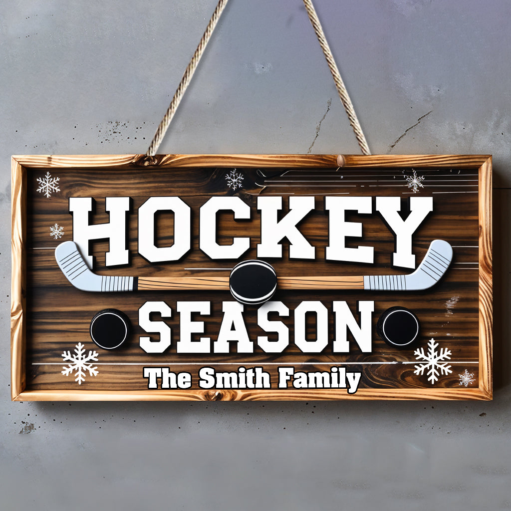 Hockey Season - Personalized Hockey Custom Shaped Wood Sign