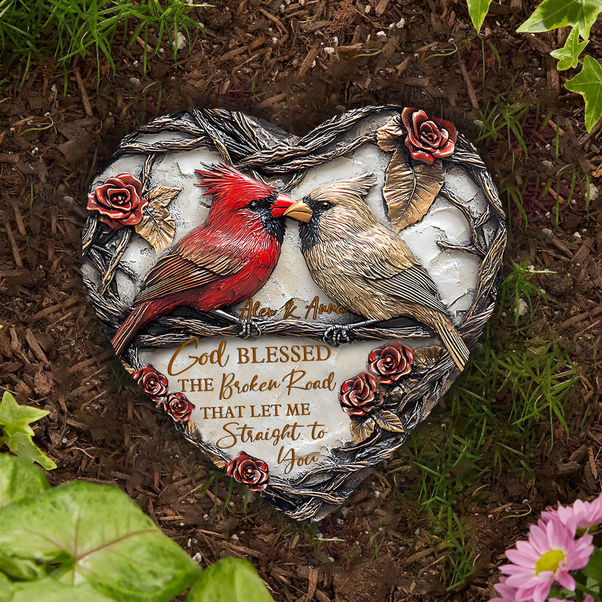 Gott segnete den zerbrochenen Weg – personalisierter herzförmiger Stein für Paare