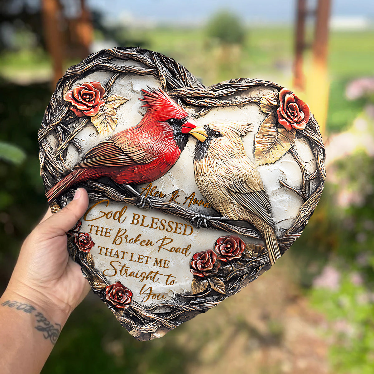 Gott segnete den zerbrochenen Weg – personalisierter herzförmiger Stein für Paare