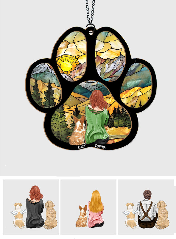 Ein Mädchen und ihr Hund – eine unzerbrechliche Bindung – Personalisierter, zweilagiger Fensterhänger mit Hundemotiv