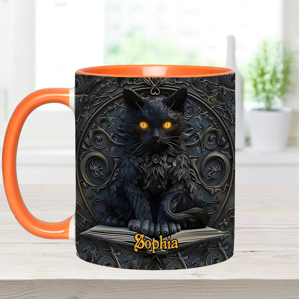 Mein Krafttier – Personalisierte Tasse mit schwarzem Katzenmotiv