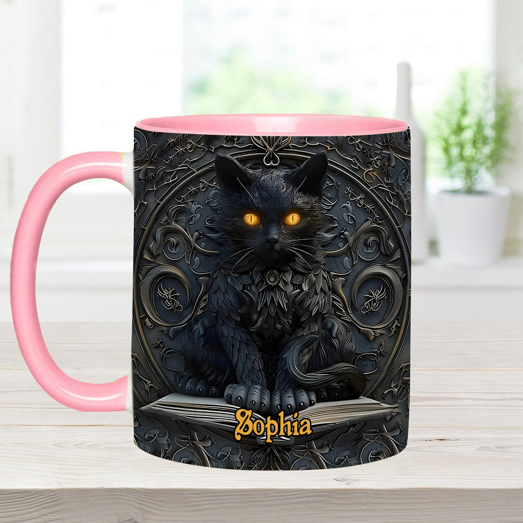 Mein Krafttier – Personalisierte Tasse mit schwarzem Katzenmotiv